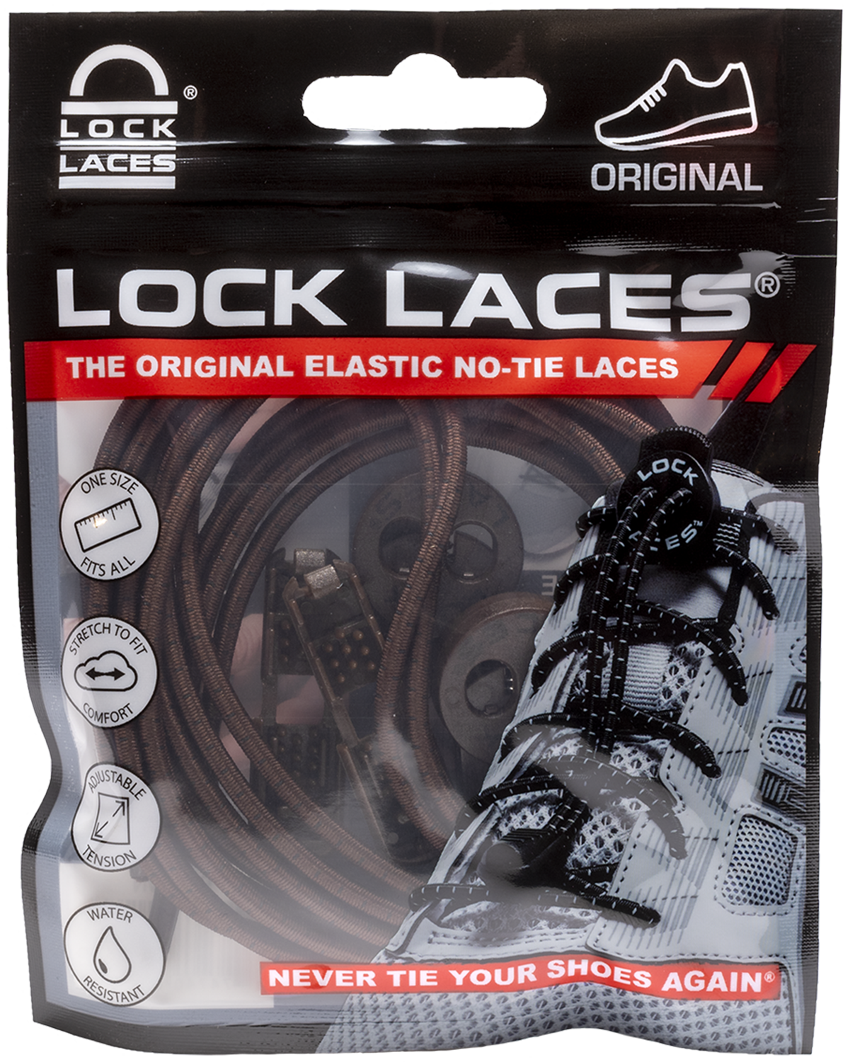 Elastic Shoe Laces with Cord-Lock, Brown, 1 Pair